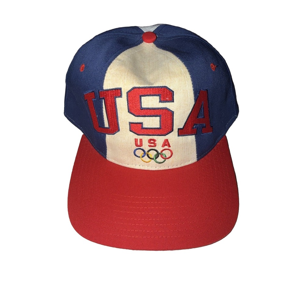 Vintage Starter USA Olympic Team Snapback Hat Red White Blue Embroidered Cap